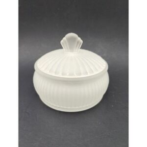 Vtg Frosted Ribbed Glass Vanity Dresser Powder Jar Fan Or Shell  Westmoreland?